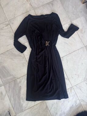 Ivanka Trump Black Long-Sleeve Sheath Dress with Gold Buckle